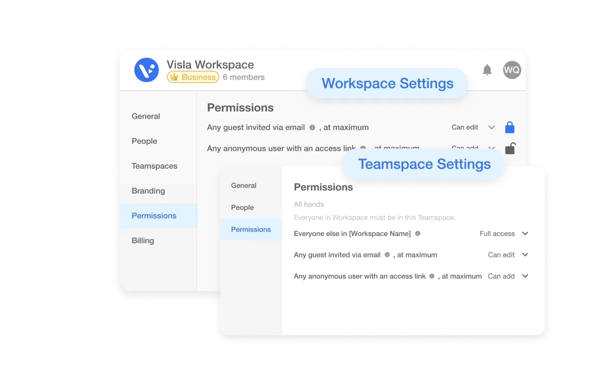 Setting roles and access levels for teachers and students inside Visla Workspaces for education